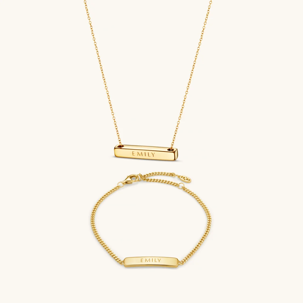 Gold, personalised engraved necklace